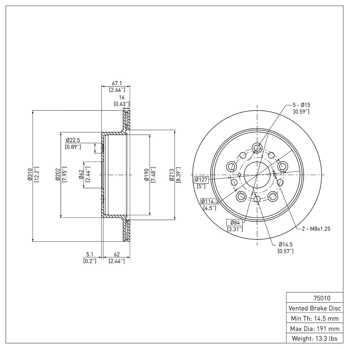 R1 2001-2006 Lexus LS430 Rear Brake Rotor