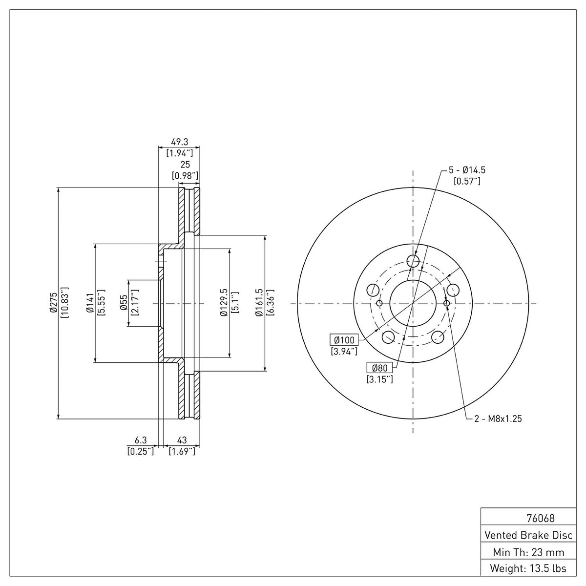 R1 2000-2010 Pontiac Vibe Front Brake Rotor
