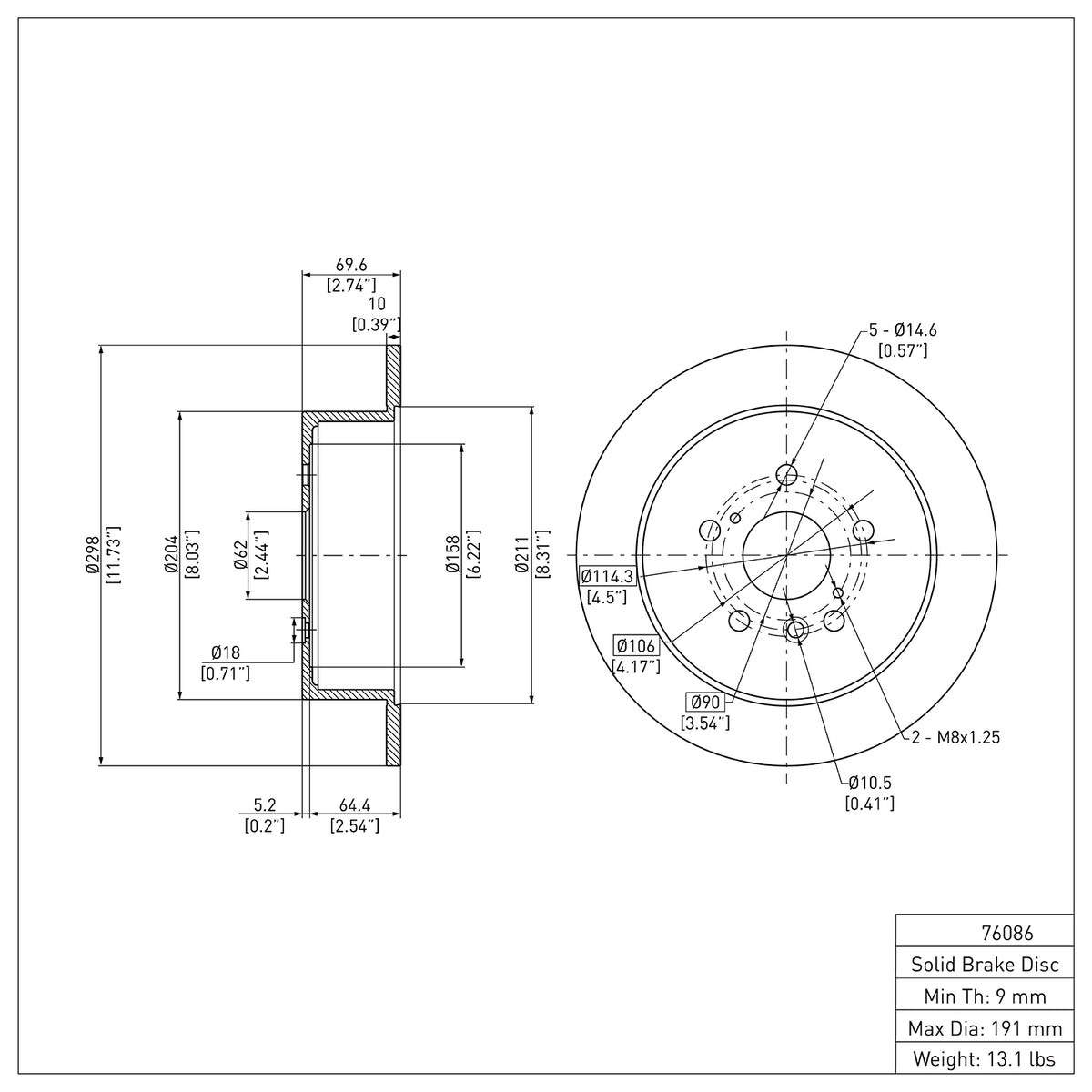 R1 2009-2015 Toyota Venza Rear Brake Rotor
