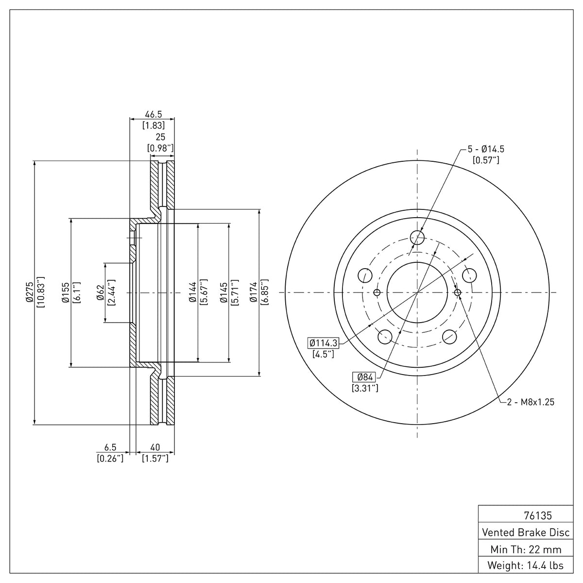 R1 2006-2018 Lexus HS250H Front Brake Rotor