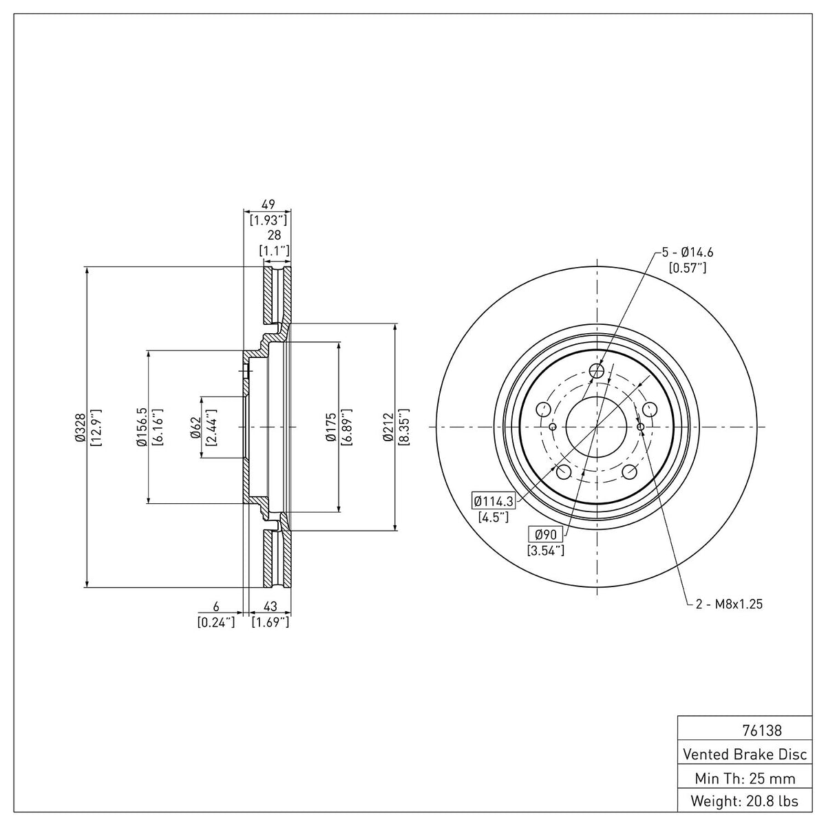 R1 2008-2021 Lexus NX200T Front Brake Rotor