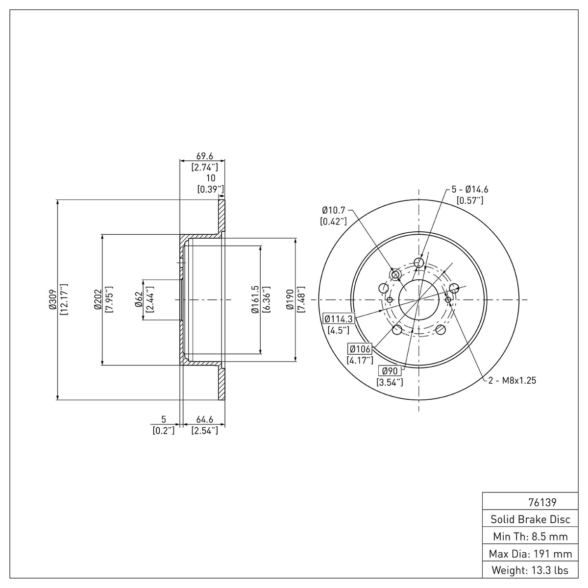 R1 2008-2013 Toyota Highlander Rear Brake Rotor