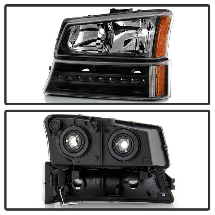 xTune 03-06 Chevy Silverado 1500/2500/3500 Headlights LED Bmpr Lights Blk (HD-JH-CSIL03-LED-BK-SET)