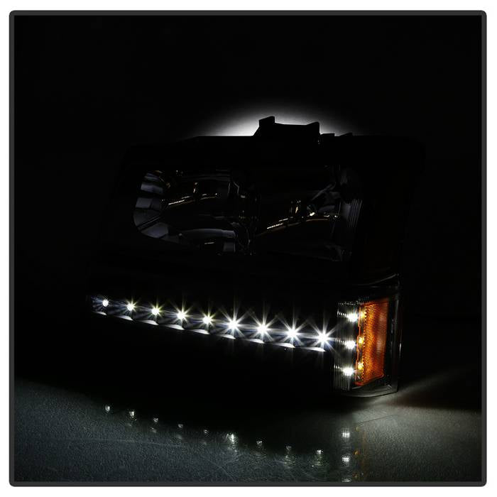 xTune 03-06 Chevy Silverado 1500/2500/3500 Headlights LED Bmpr Lights Blk (HD-JH-CSIL03-LED-BK-SET)