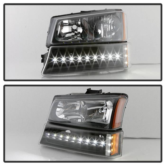 xTune 03-06 Chevy Silverado 1500/2500/3500 Headlights LED Bmpr Lights Blk (HD-JH-CSIL03-LED-BK-SET)