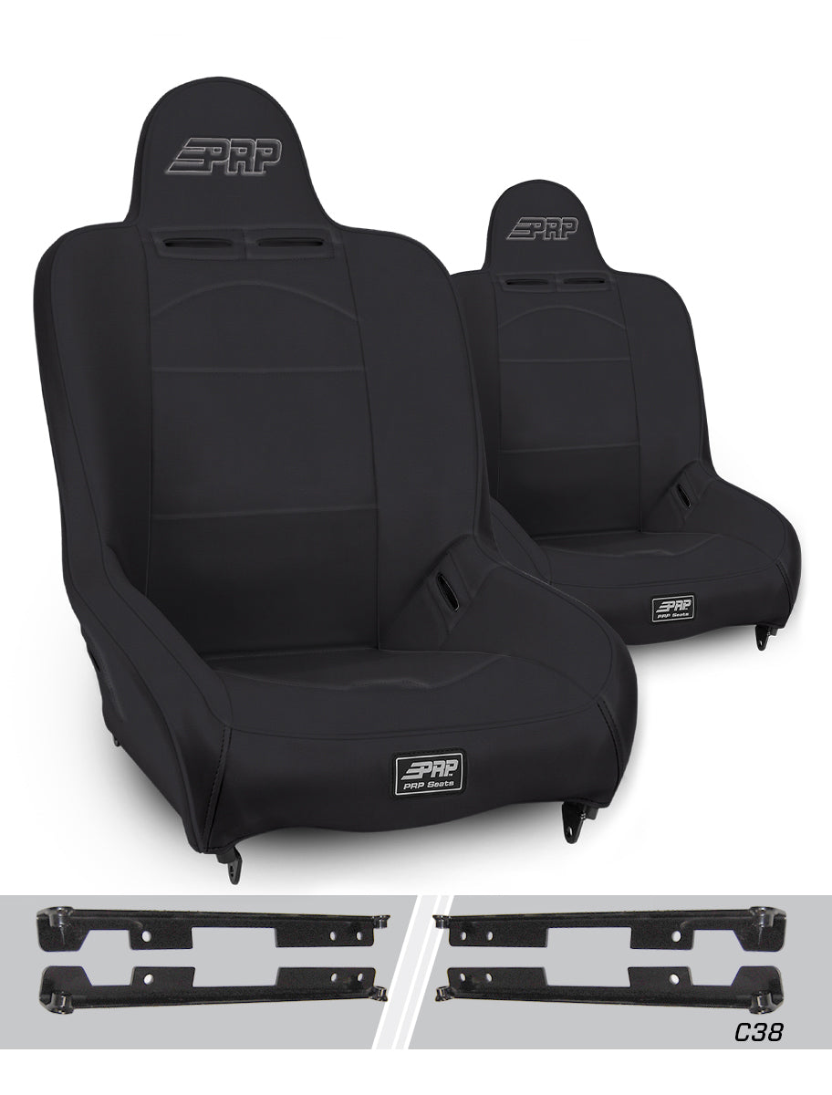 PRP Premier High Back Suspension Seats Kit for Jeep Wrangler JK/JKU (Pair) - Black