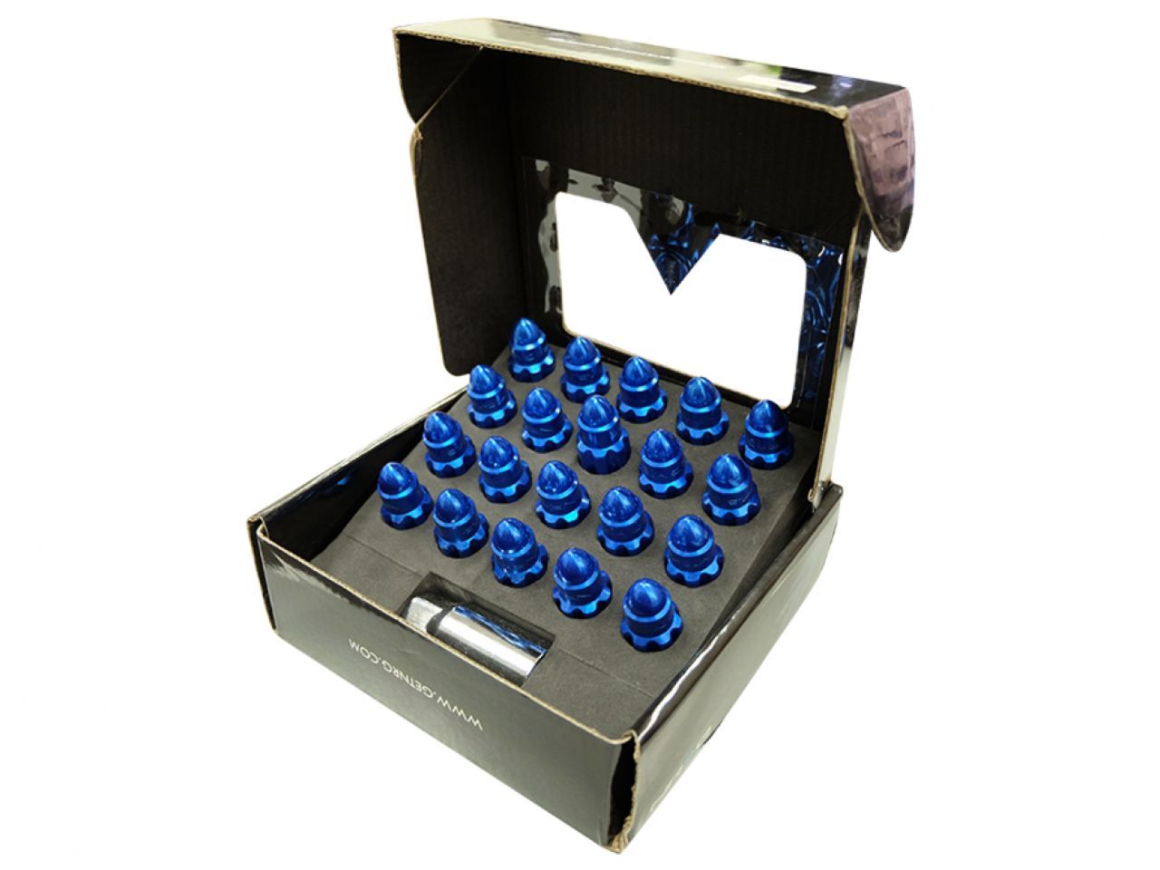 NRG 500 Series M12 X 1.25 Bullet Shape Steel Lug Nut Set - 21 Pc w/Lock Key - Blue