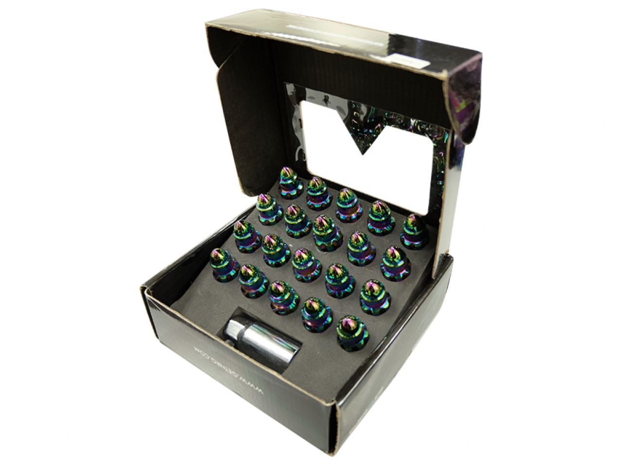 NRG 500 Series M12 X 1.25 Bullet Shape Steel Lug Nut Set - 21 Pc w/Lock Key - Neochrome