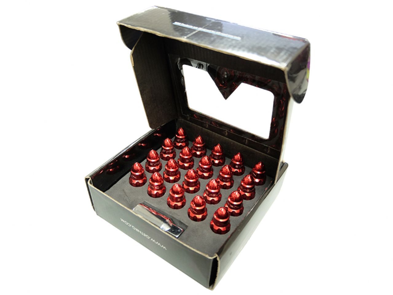 NRG 500 Series M12 X 1.25 Bullet Shape Steel Lug Nut Set - 21 Pc w/Lock Key - Red