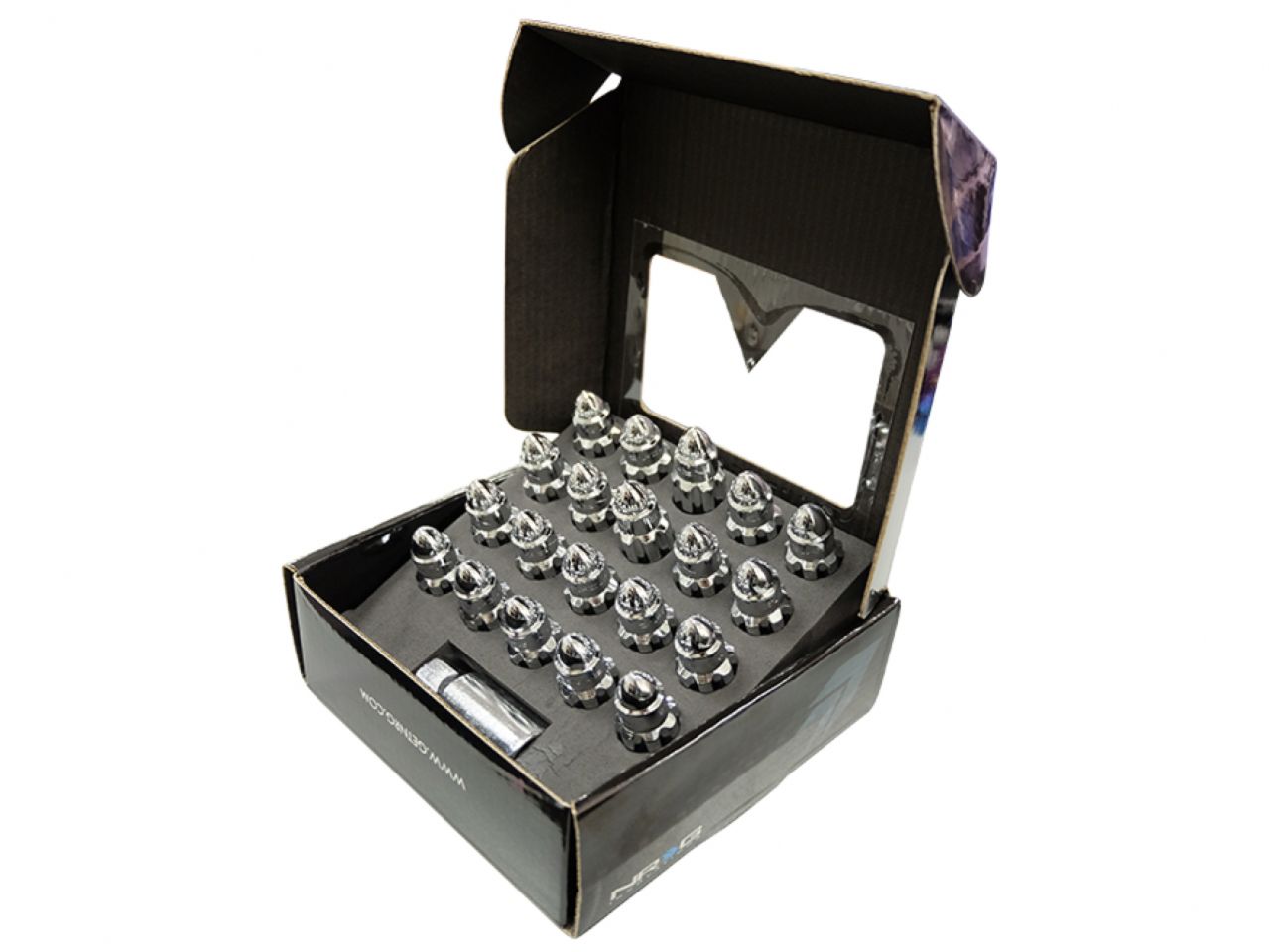 NRG 500 Series M12 X 1.25 Bullet Shape Steel Lug Nut Set - 21 Pc w/Lock Key - Silver