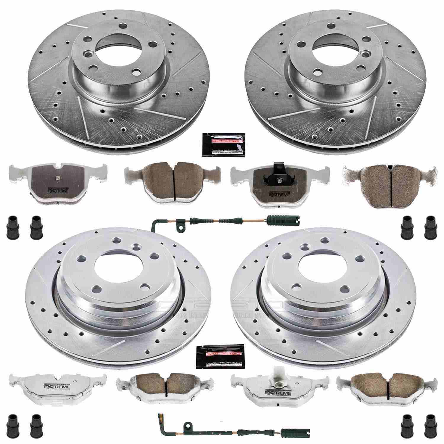 Power Stop 00-03 BMW 540i Front & Rear Z26 Street Warrior Brake Kit