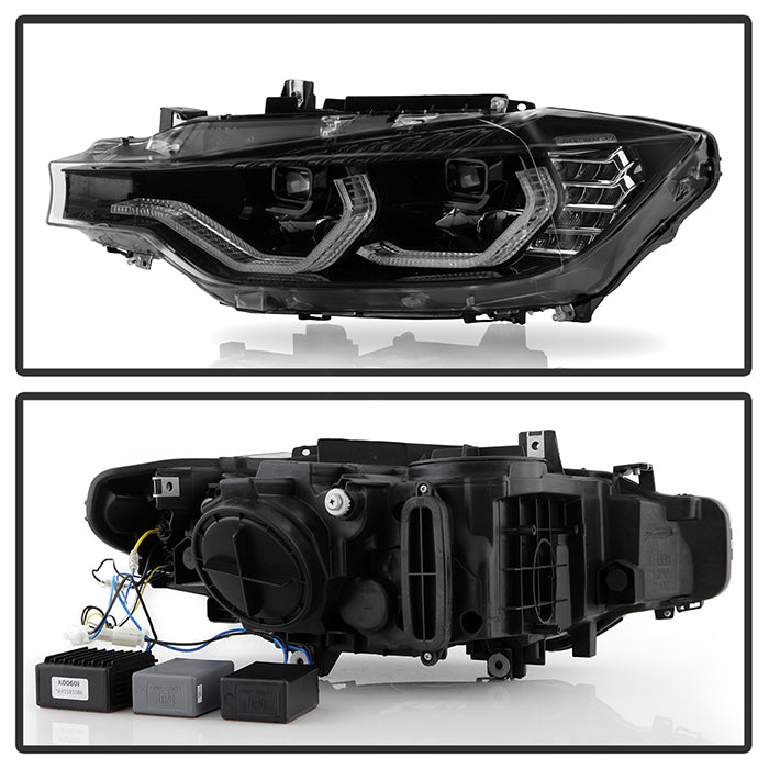 xTune BMW F30 LED DRL Projector Headlights - Black (PRO-JH-BMWF3012-LED-BK)