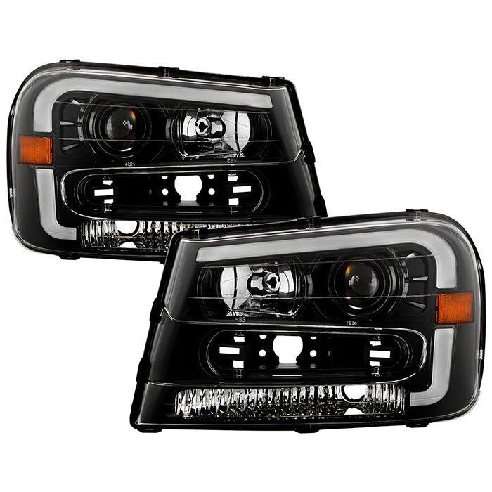 xTune 02-09 Chevrolet Trailblazer Projector Headlights Light Bar DRL - Black (PRO-JH-CTB02-LBDRL-BK)