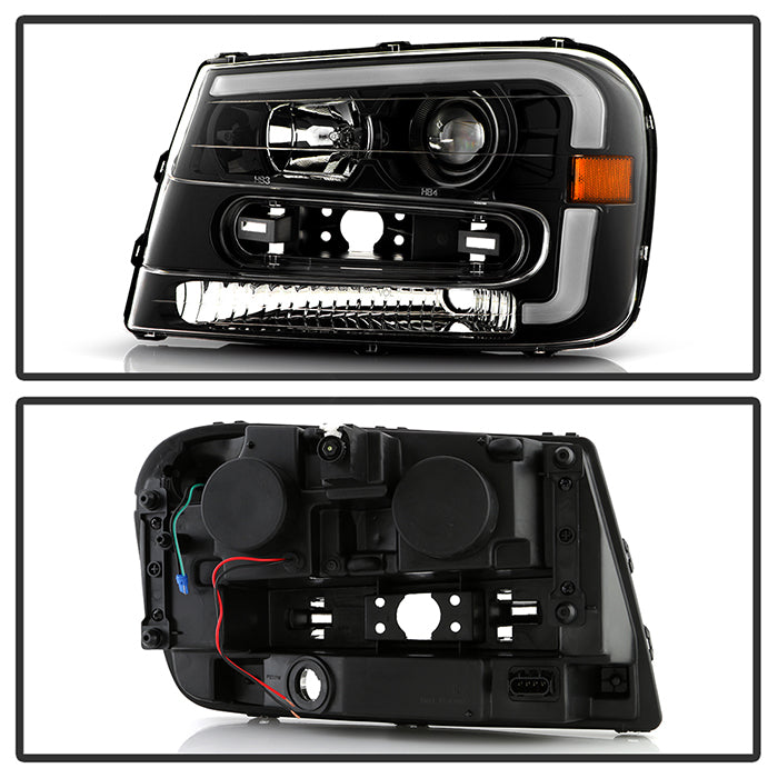 xTune 02-09 Chevrolet Trailblazer Projector Headlights Light Bar DRL - Black (PRO-JH-CTB02-LBDRL-BK)