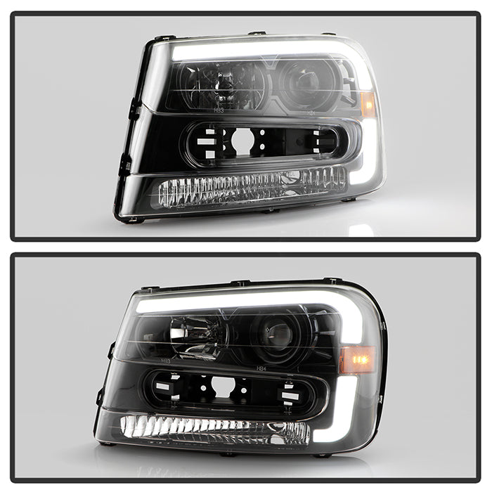 xTune 02-09 Chevrolet Trailblazer Projector Headlights Light Bar DRL - Black (PRO-JH-CTB02-LBDRL-BK)