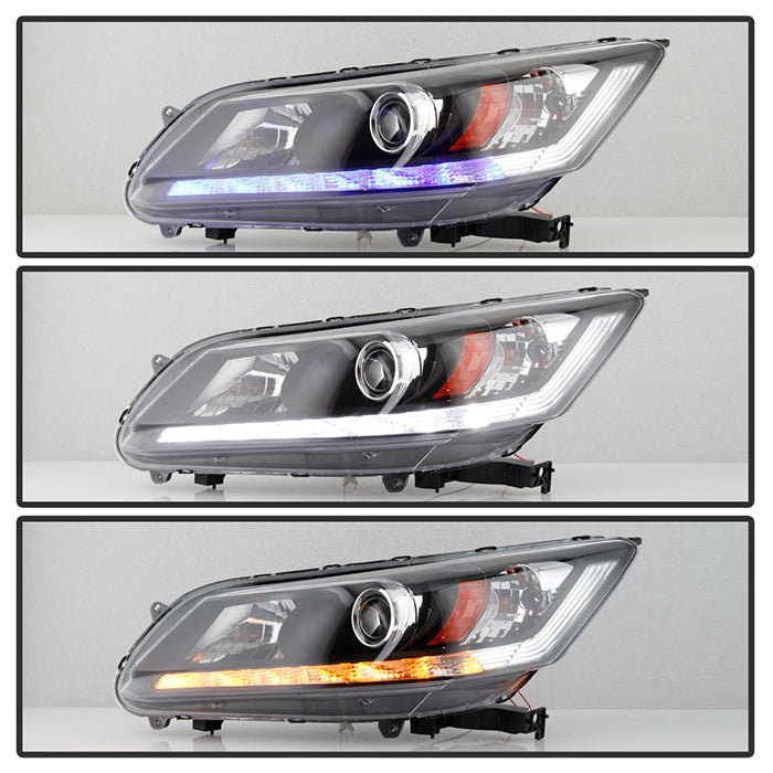 xTune 13-15 Honda Accord LED Blue Start / Sequential Signal DRL Proj - Blk - PRO-JH-HA14-4D-SLED-BK