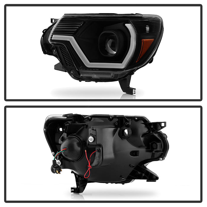 xTune 12-15 Toyota Tacoma Projector Headlights w/ Light Bar - Black (PRO-JH-TTA12-LB-BK)