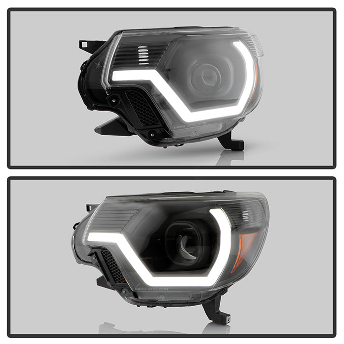 xTune 12-15 Toyota Tacoma Projector Headlights w/ Light Bar - Black (PRO-JH-TTA12-LB-BK)