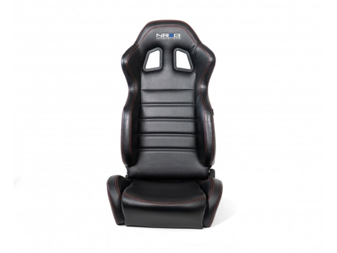 NRG Reclinable Racing Seats (Pair) Black Leather w/NRG Logo Red Stitch