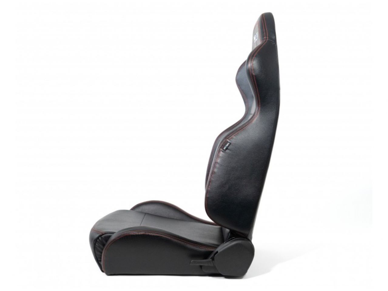 NRG Reclinable Racing Seats (Pair) Black Leather w/NRG Logo Red Stitch