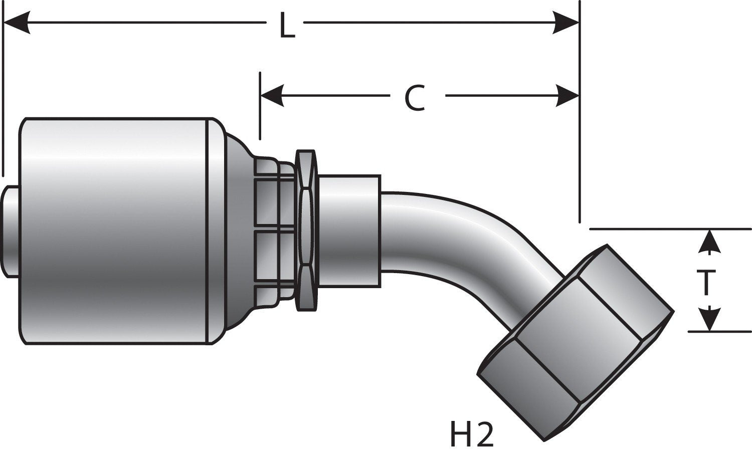 Gates Female JIC 37 Flare Swivel - 45 Bent Tube (MegaCrimp)