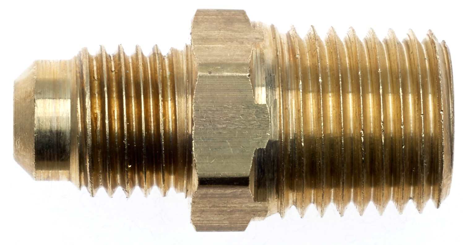 Gates Brass Adapters Male SAE 45 Deg Flare to Male Pipe - 3/8in OD 5/8-18 T1 Thread 1/2-14 T2 Thread
