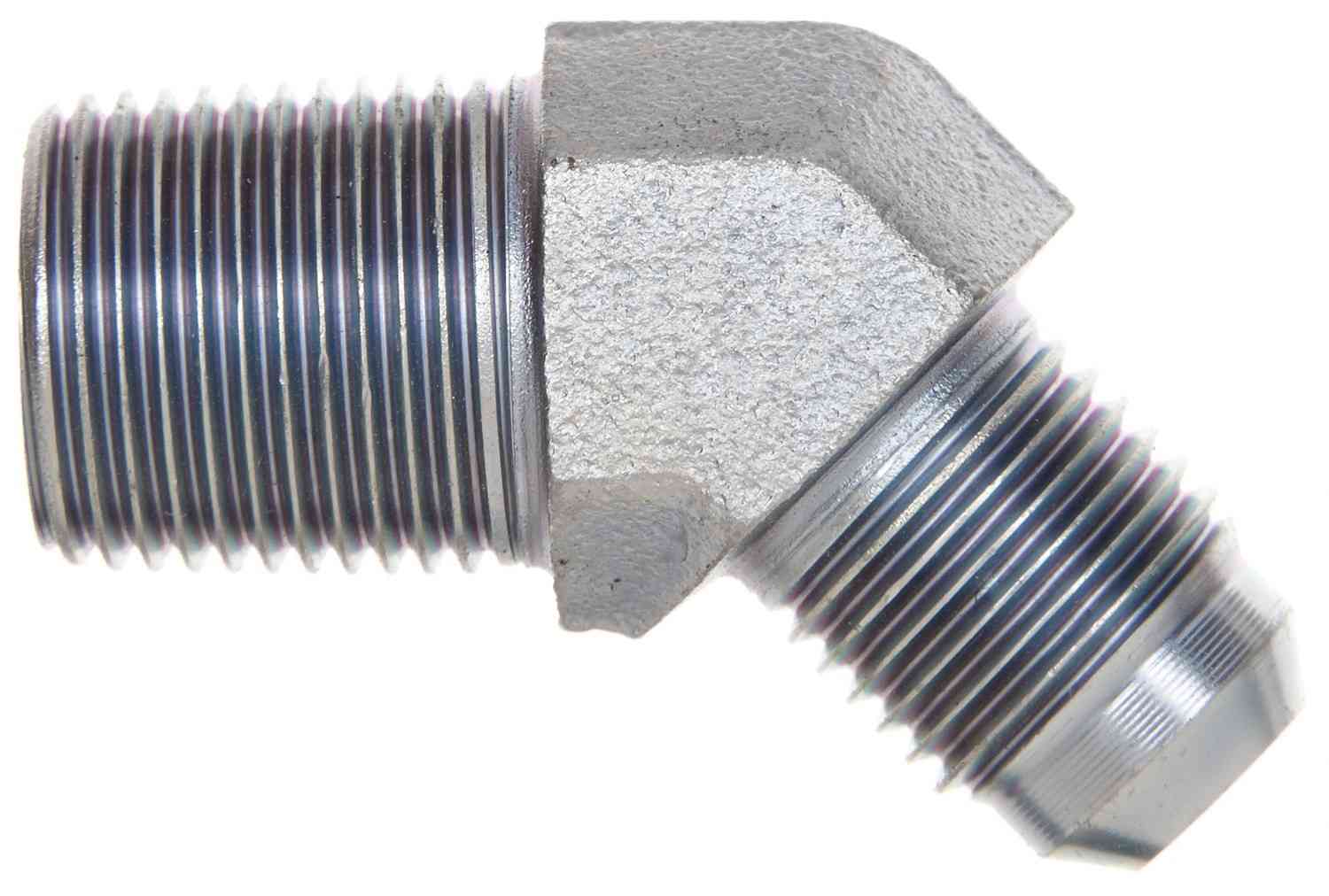 Gates Hydraulic Adapter Male British Standard Pipe Tapered Thread to Male JIC 37 Deg Flare 45 Deg