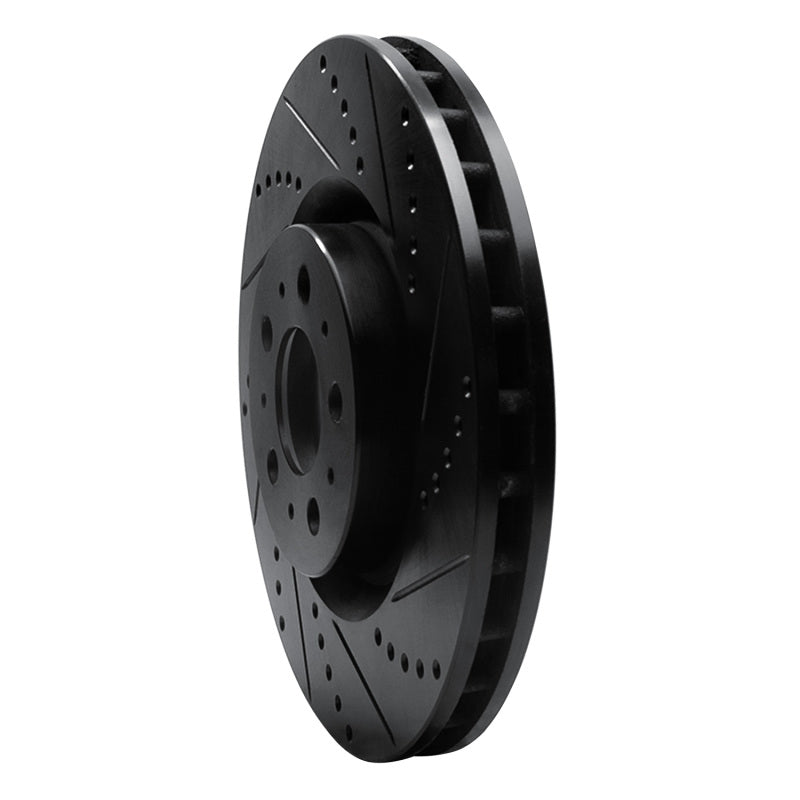 R1 04-07 Volvo V70 Front Right Drilled & Slotted Black Brake Rotor