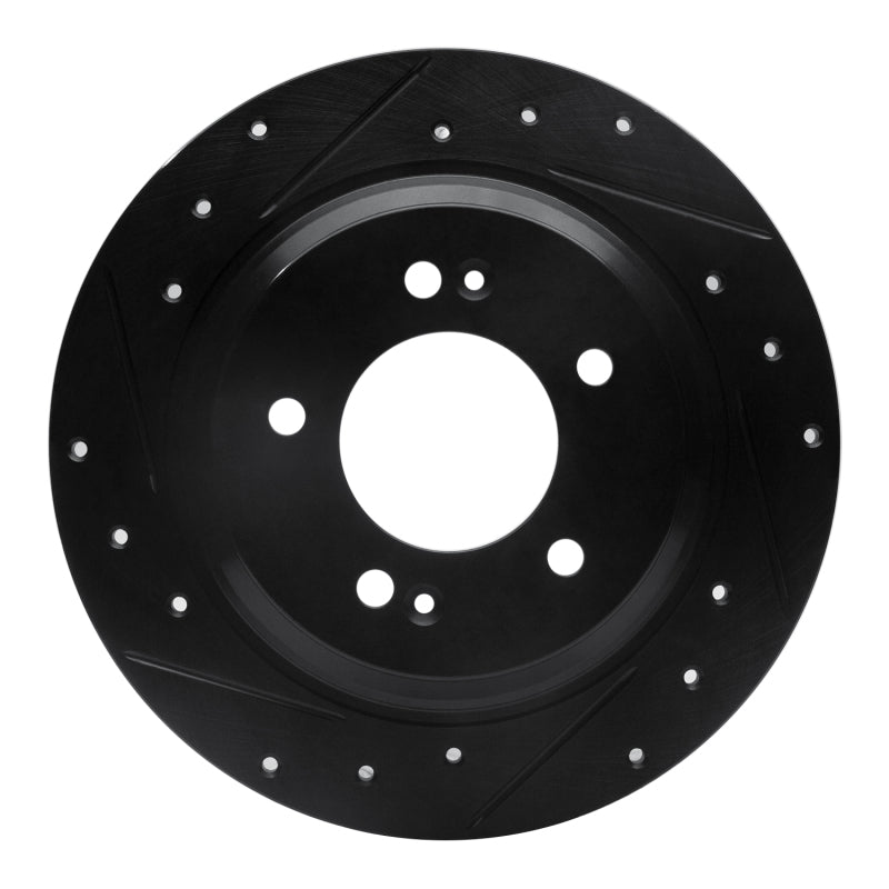 R1 13-25 Hyundai Kona Rear Left Drilled & Slotted Black Brake Rotor