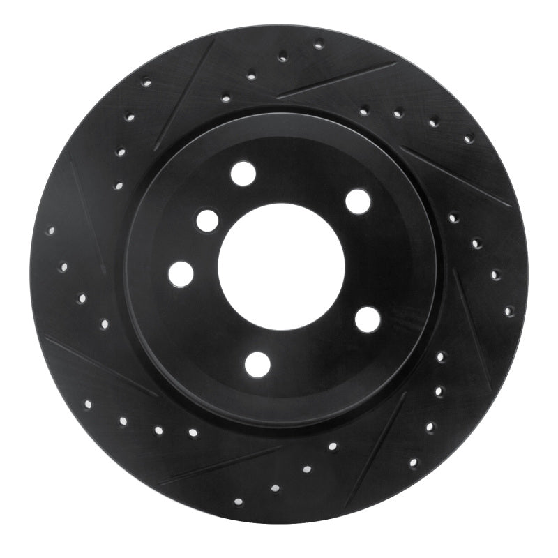 R1 06-10 BMW 528I xDrive Rear Left Drilled & Slotted Black Brake Rotor
