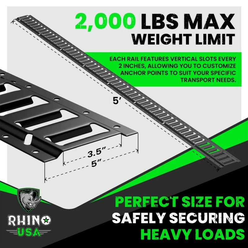8Ft E-Track Tie-Down Rails, Black (4 Pack)
