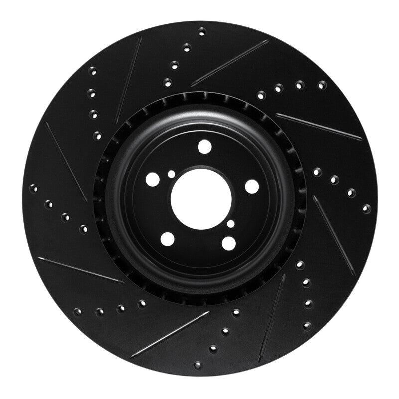 R1 03-25 Subaru Impreza Front Right Drilled & Slotted Black Brake Rotor