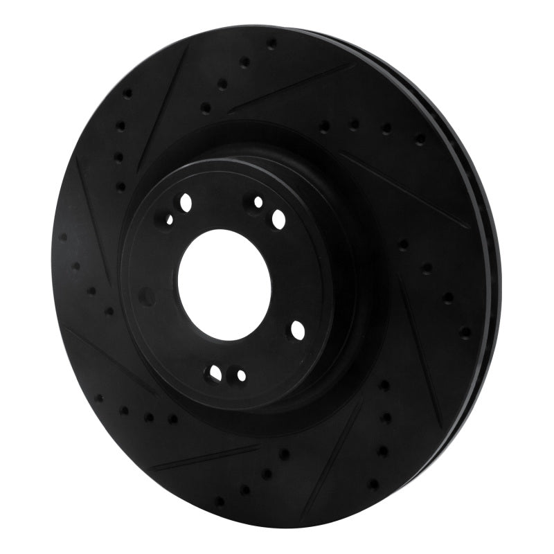 R1 09-11 Hyundai Genesis Sedan Front Left Drilled & Slotted Black Brake Rotor
