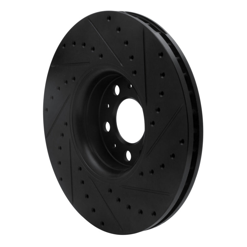 R1 03-14 Volvo XC90 Front Left Drilled & Slotted Black Brake Rotor