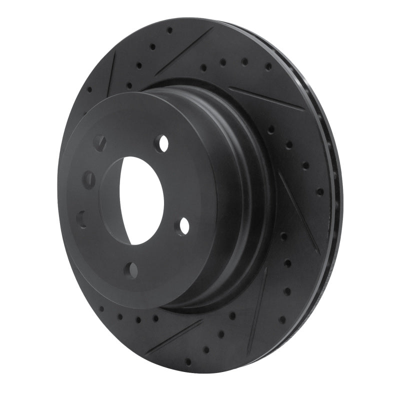 R1 06-10 BMW 528I xDrive Rear Left Drilled & Slotted Black Brake Rotor