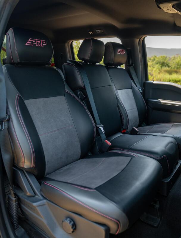 PRP 2021+ Ford 150/ 2023+ SuperDuty Front Seat Covers (Pair) - Black w/ Red Stich