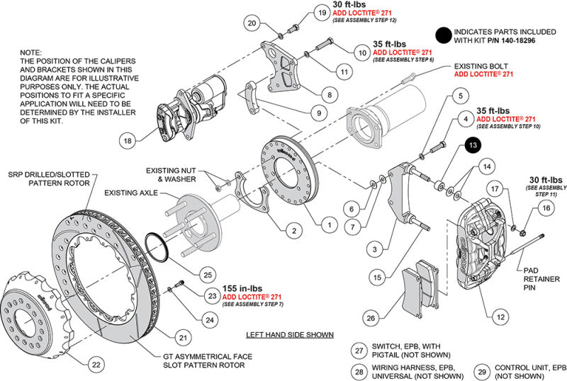 Wilwood New Big Ford XRS4R Rear EPB Big Brake Kit - 12.88in Drill & Slot Rotor - 2.50in Offset - Red
