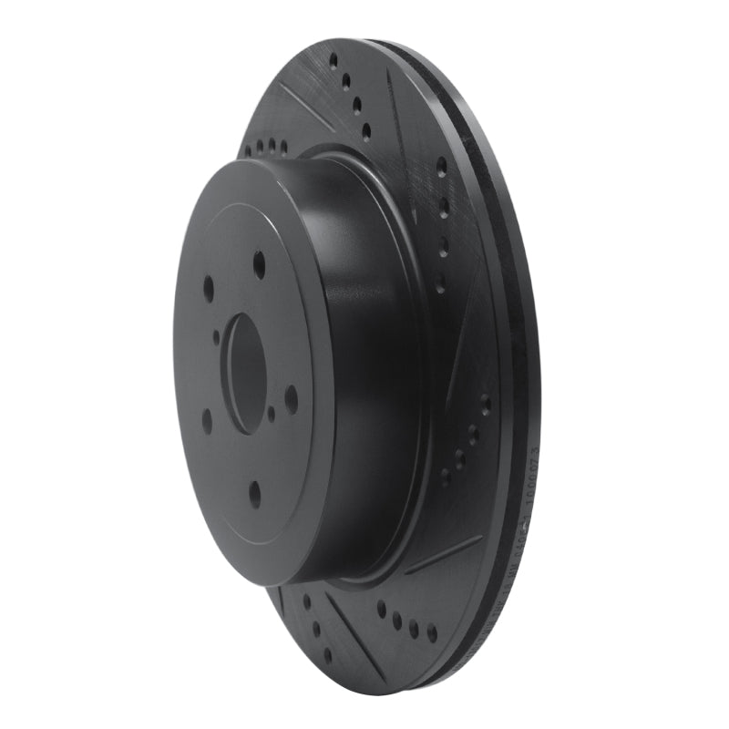 R1 05-07 Subaru Impreza Rear Right Drilled & Slotted Black Brake Rotor
