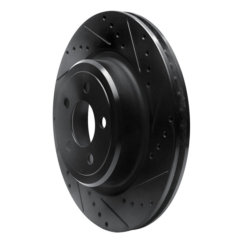 R1 06-23 Dodge Charger Rear Right Drilled & Slotted Black Brake Rotor