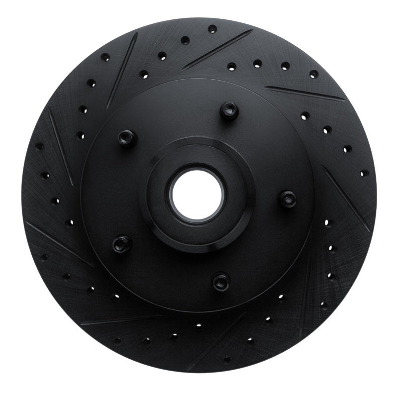 R1 94-02 Dodge B200 / B200 Van / B250 Front Left Drilled & Slotted Black Brake Rotor