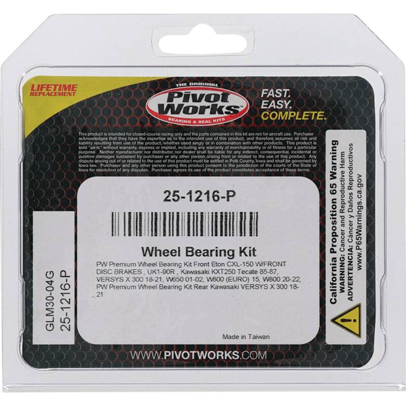 Pivot Works E-TON, Kawasaki Wheel Bearing Kit Premium Bearings