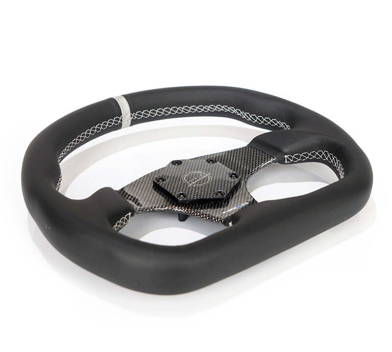 NRG Carbon Fiber Flat Bottom Steering Wheel (320mm) Silver CF Center w/Silver Stitch/Center Mark