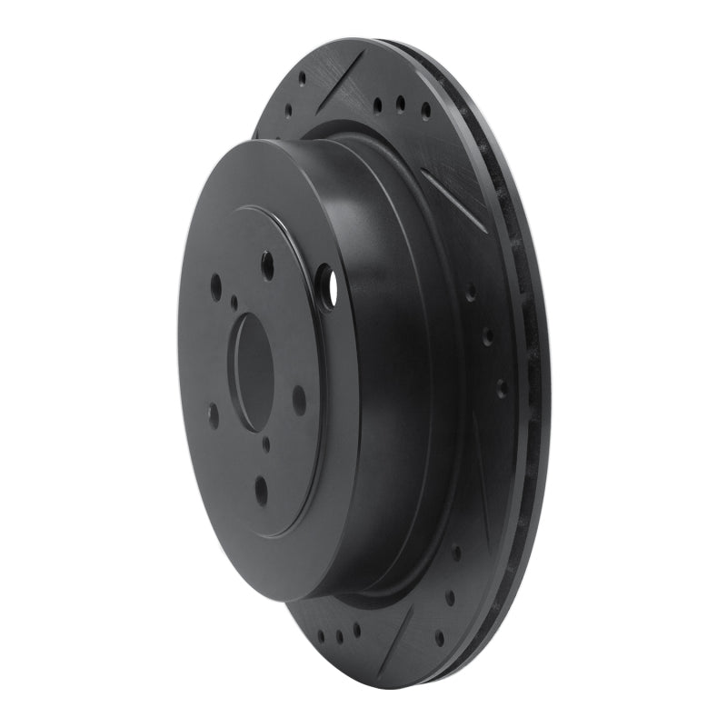 R1 06-14 Subaru Tribeca Rear Left Drilled & Slotted Black Brake Rotor