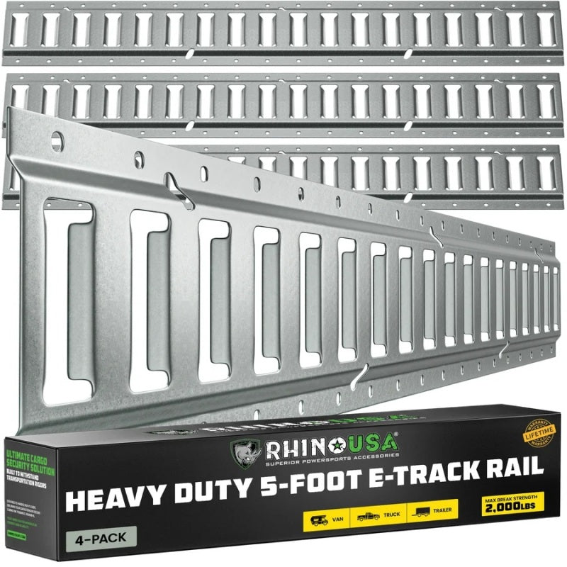 5Ft E-Track Tie-Down Rails, Silver (4 Pack)