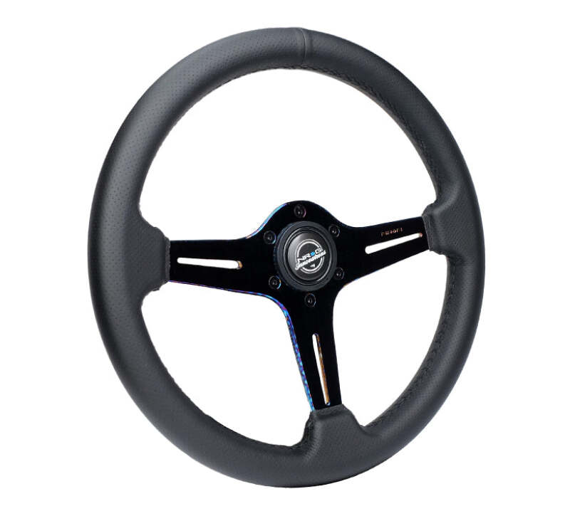 NRG Light Weight Gaming Steering Wheel - 350mm 3 NeoChrome Silver Spokes Perforated Leather