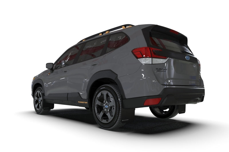 Rally Armor 22-24 Subaru Forester &amp; Wilderness Black UR Mud Flap w/White Logo