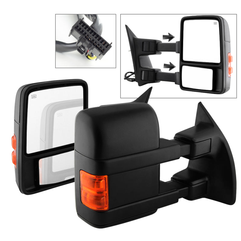 xTune Ford Superduty 08-15 L&R Extendable Power Heated Adjust Mirror Amber MIR-FDSD08S-PW-AM-SET
