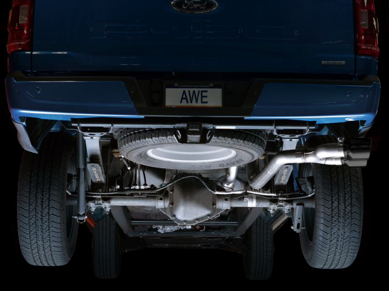 AWE 21+ Ford F150 Dual Side Exit Cat-Back Exhaust - 4.5in Diamond Black Tips *For Stock Y-Pipe Only