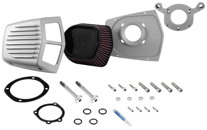 K&N Street Metal Intake System 01-16 Harley-Davidson Shaker Silver H/D Softail/Dyna Fl