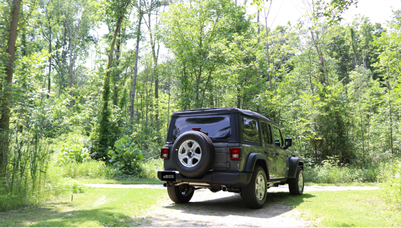 Corsa 2018-2025 Jeep Wrangler JL 2.5in Dual Rear Exit Black Tips Sport Axle-Back Exhaust